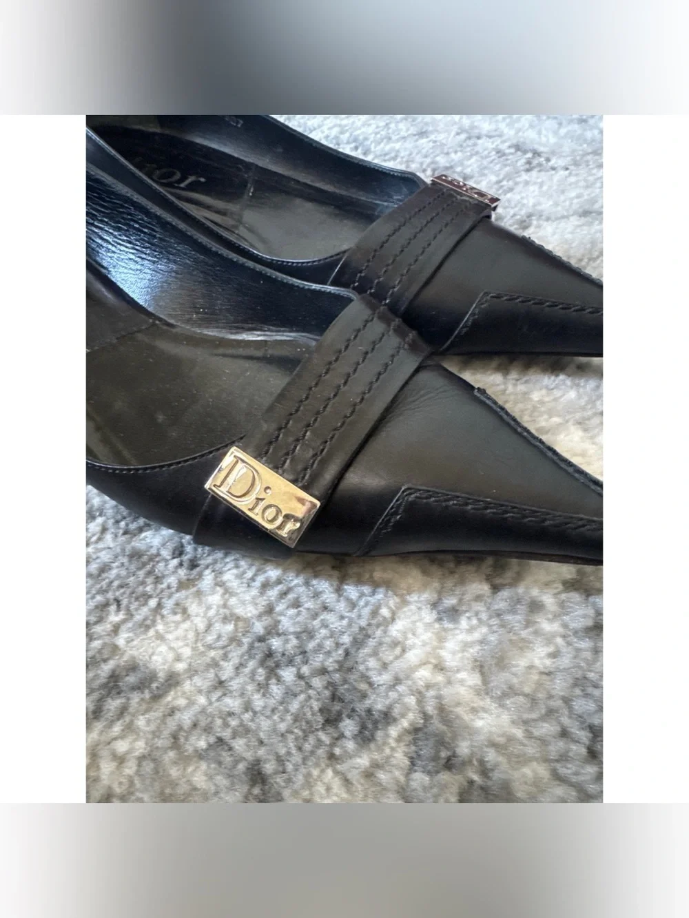 Dior Black Pointed Toe Leather Slip-On Flats with Silver Logo Size 38 - Picture 2 of 7